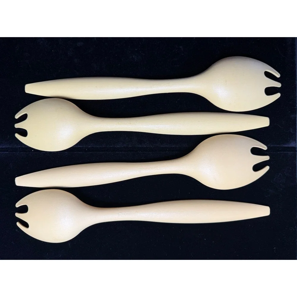Vintage Tupperware Spork Set of 4 Cream Plastic Spoon Fork Utensils Camping